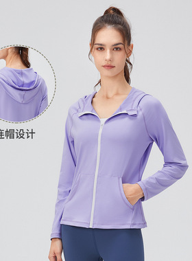 女秋冬瑜伽服外套连帽修身显瘦健身衣拉链速干跑步运动外套32624