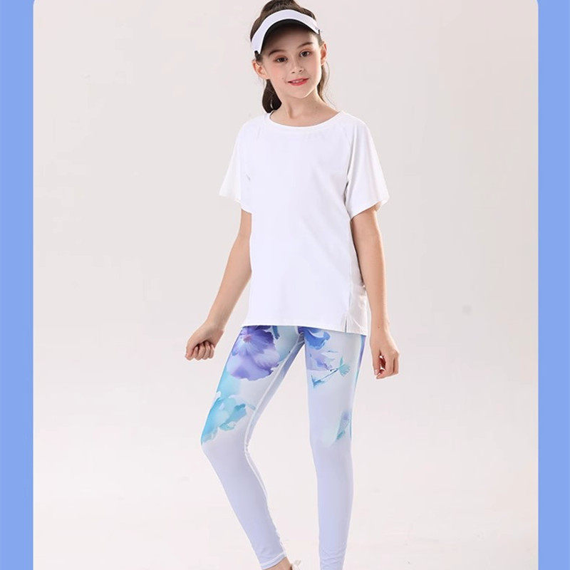 女童瑜伽服套装运动紧身裤儿童印花轻薄凉感防晒速干舞蹈瑜伽裤