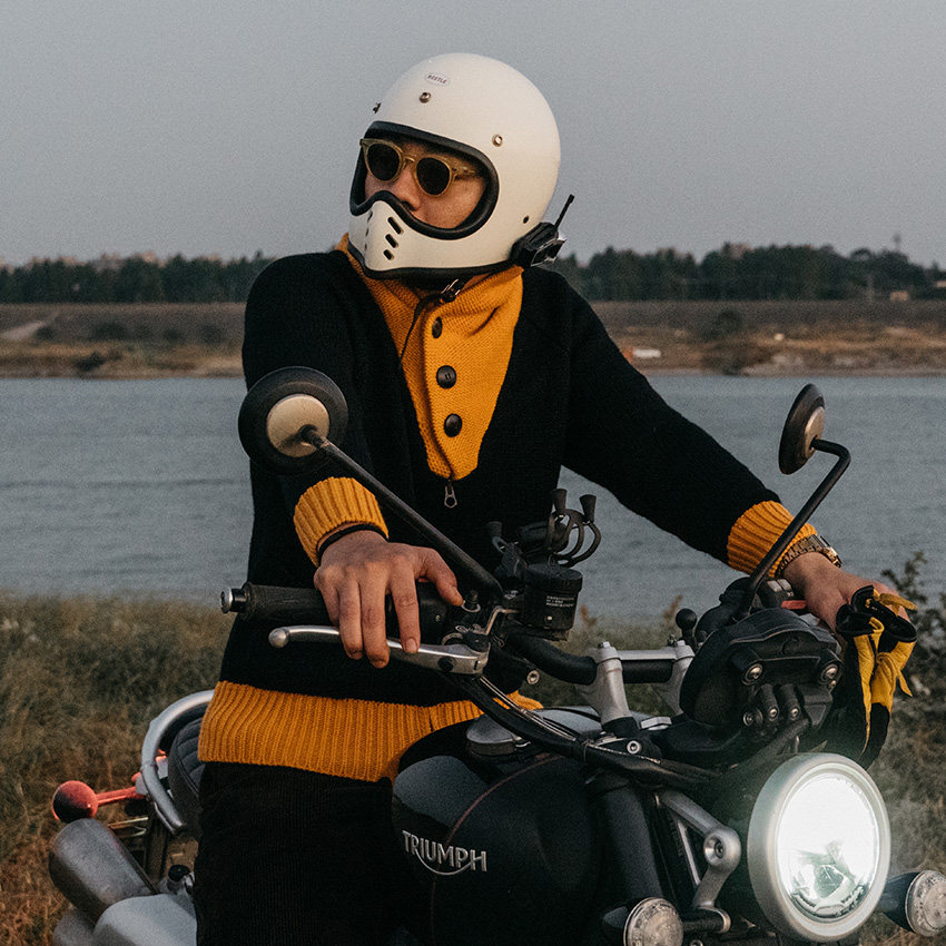 福禄车库复古摩托车1920针织毛衣重磅老哈雷机车骑行阿美咔叽秋冬