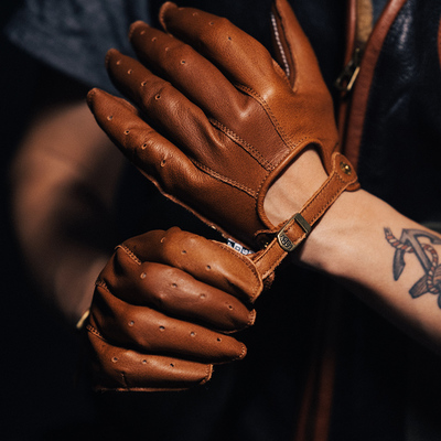 复古真皮夏季透气摩托车手套