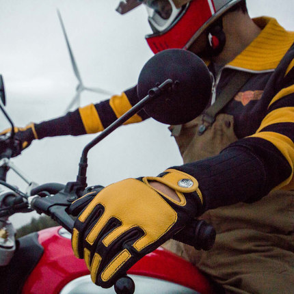 福禄车库 夏季攀爬scrambler复古鹿皮摩托车真皮透气全指骑行手套