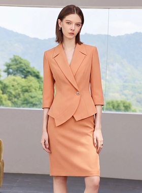 艾尚臣七分袖西装套裙女主持人上镜装公司团队会议行政前台职业装