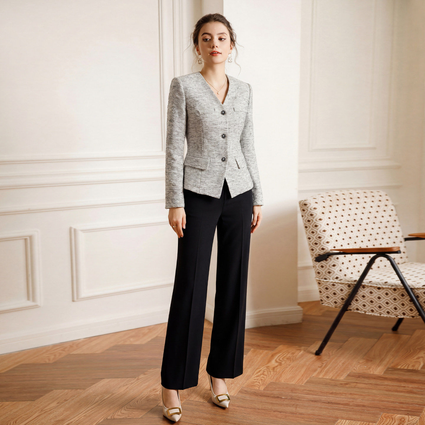 艾尚臣小香风粗花呢职业套装女商务正装空姐制服通勤白领OL工作服