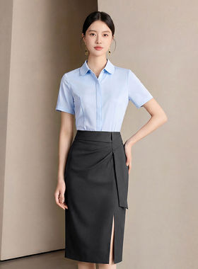 艾尚臣短袖衬衫套装女接待工作服