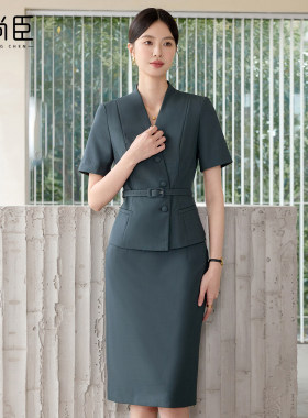 艾尚臣短袖西装套装女夏美容院前台接待医美咨询顾问珠宝店工作服