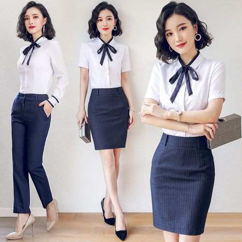 美容院前台衬衫工作服职业套装夏