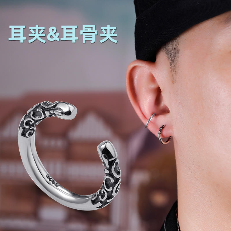 耳夹男无耳洞纯银金箍棒耳环男潮流个性男款单只2022新款潮网男士