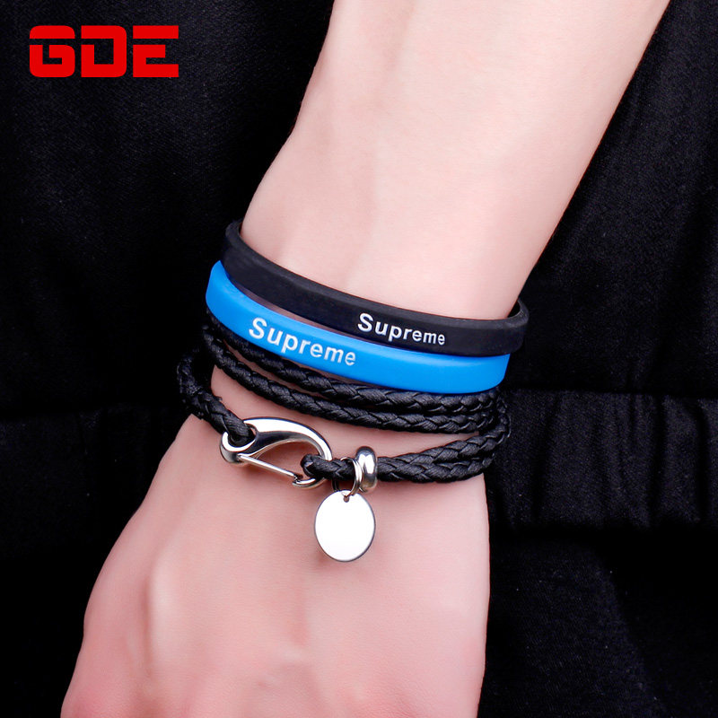 手链男韩版潮学生个性简约皮绳硅胶男生手环潮流编织手绳创意混搭