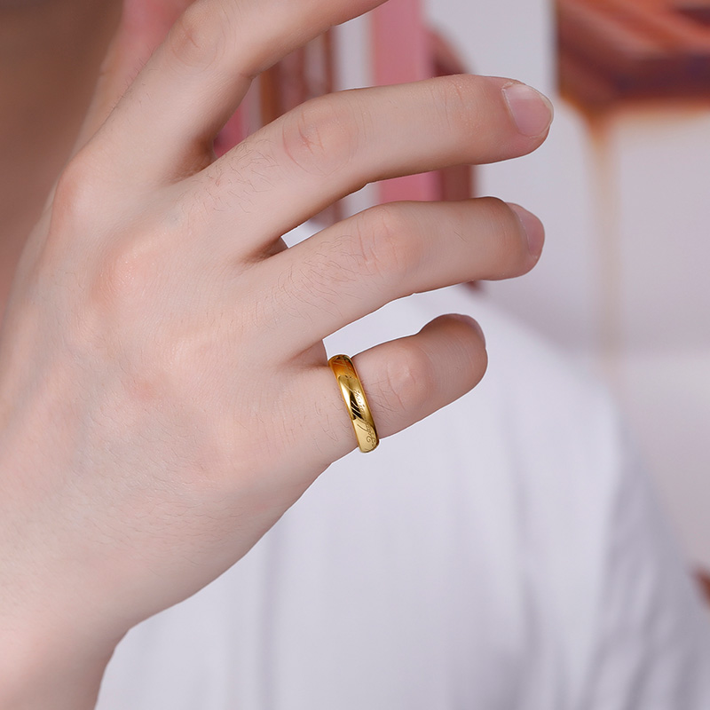 戒指冷淡风高级男尾戒钨金镀18k金小众魔纹小拇指戒指男士个性潮