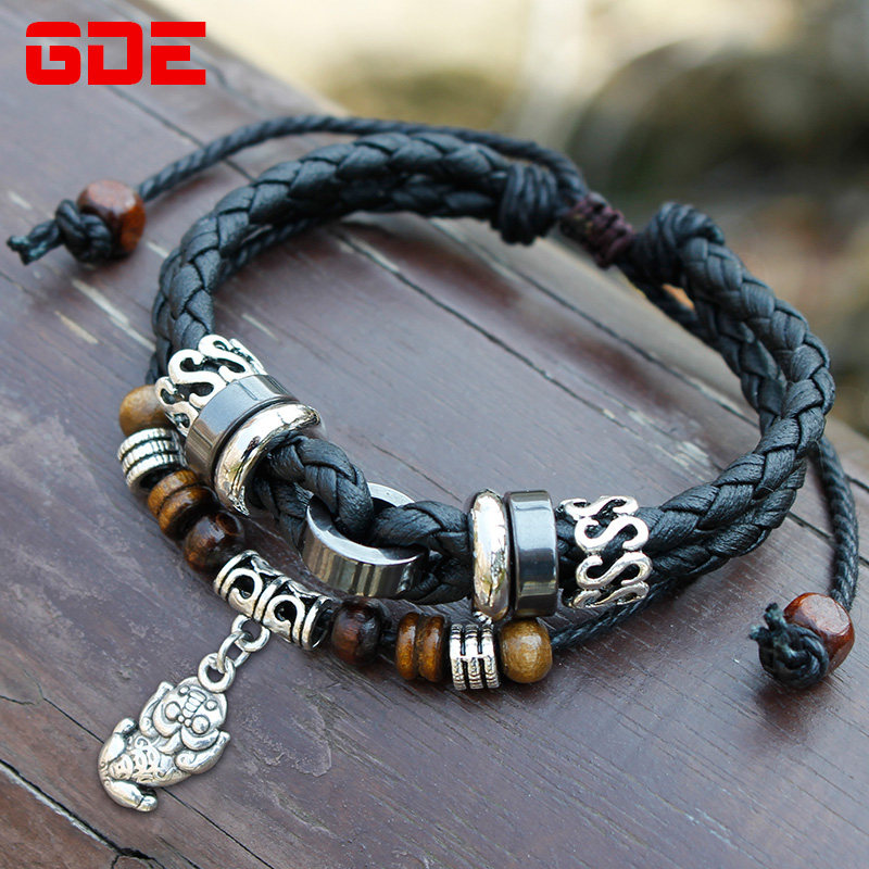 朋克貔貅皮手链男潮中国风个性小众设计感手饰品编织男生手链韩版
