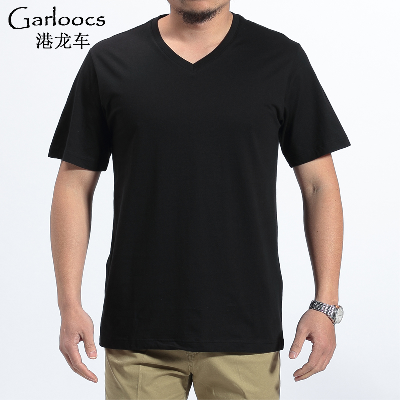 中老年t恤男短袖纯棉休闲宽松版爸爸装V领半袖夏季纯色男运动体恤