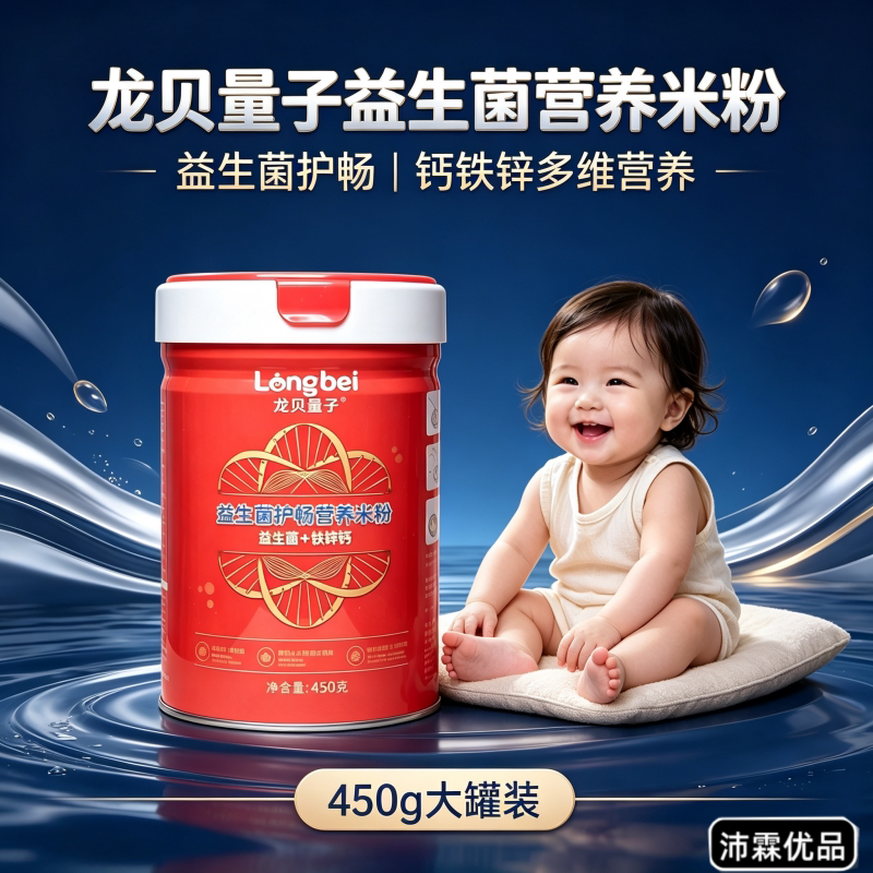 龙贝量子益生菌宝宝米粉婴儿米粉辅食高钙铁锌宝宝肠胃弱吃的米粉