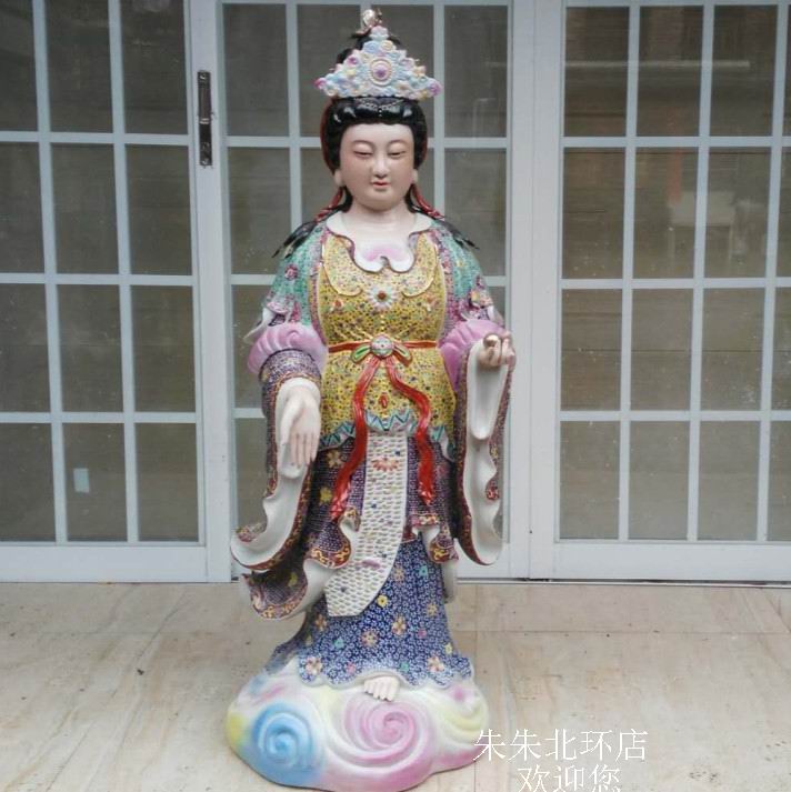 彩绘陶瓷大吉祥天女雕像碧霞元君站佛像财富守护善天女神像110cm