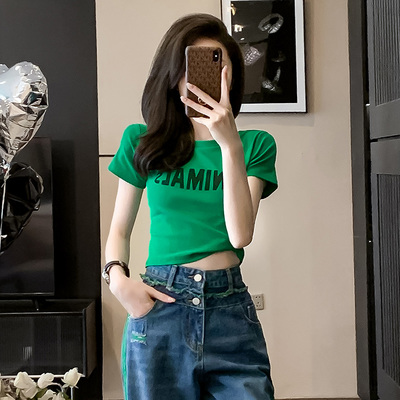 露脐辣妹短款紧身短袖t恤女夏季