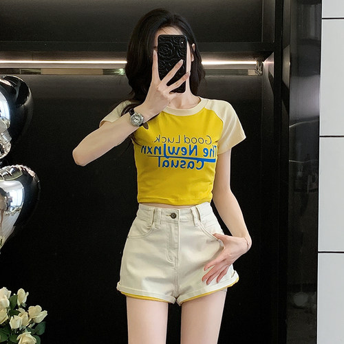 美式辣妹紧身短款T恤女短袖夏季