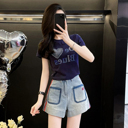 辣妹印花紧身短款t恤女短袖夏季新款修身显瘦百搭爱心半袖衫上衣