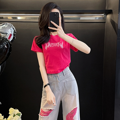 火龙果短款正肩短袖t恤女夏季