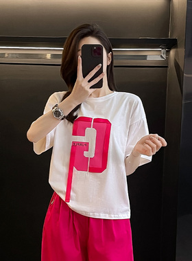 白色织带短袖t恤女夏季新款设计感小众休闲宽松字母半袖衫上衣潮