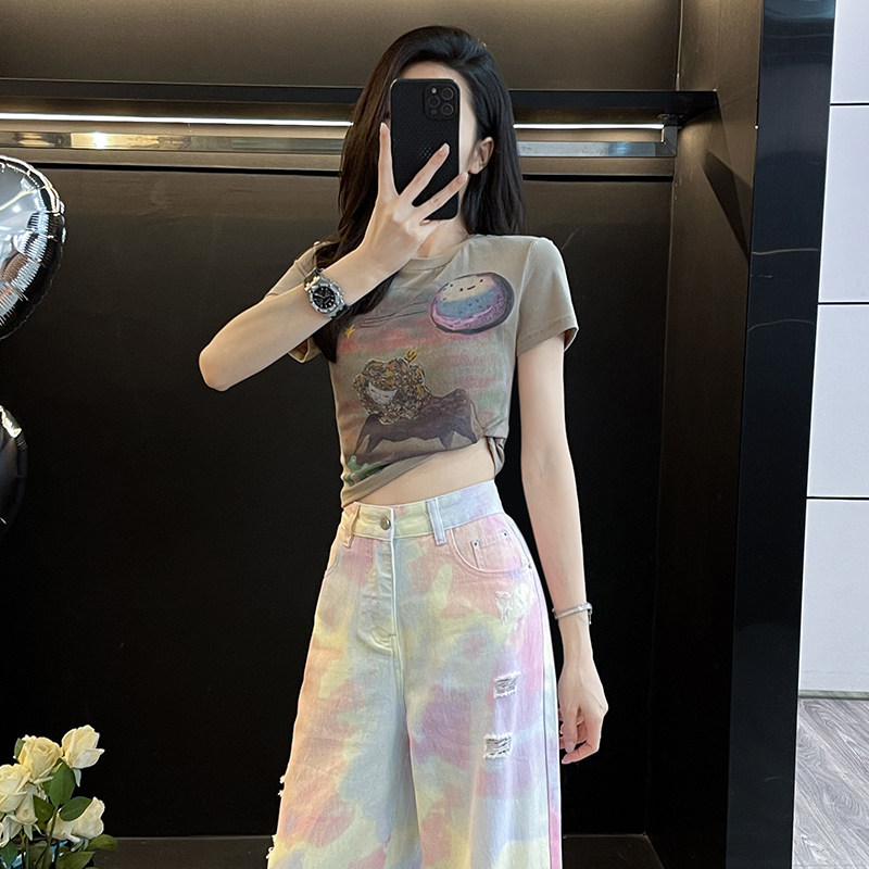 卡通印花短款紧身短袖t恤女夏季