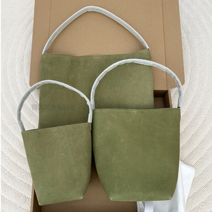 高端原单The*Row真皮小众牛油果绿大容量水桶包通勤百搭单肩包女