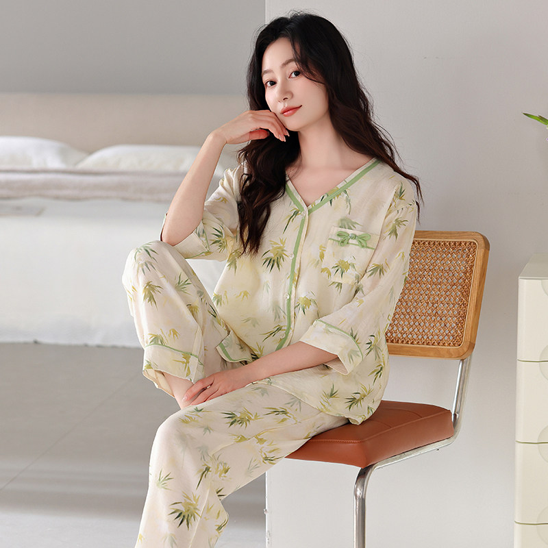 金黛儿睡衣女夏天薄款半袖长裤棉