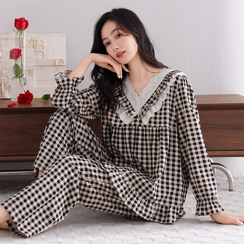 金黛儿睡衣女春秋长袖妈妈家居服