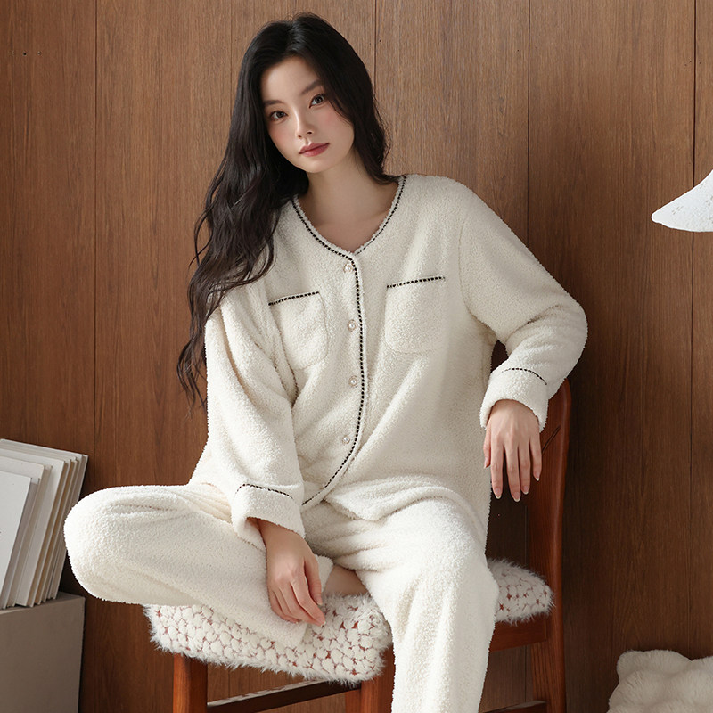 保暖睡衣女春秋冬长袖韩版羊羔绒