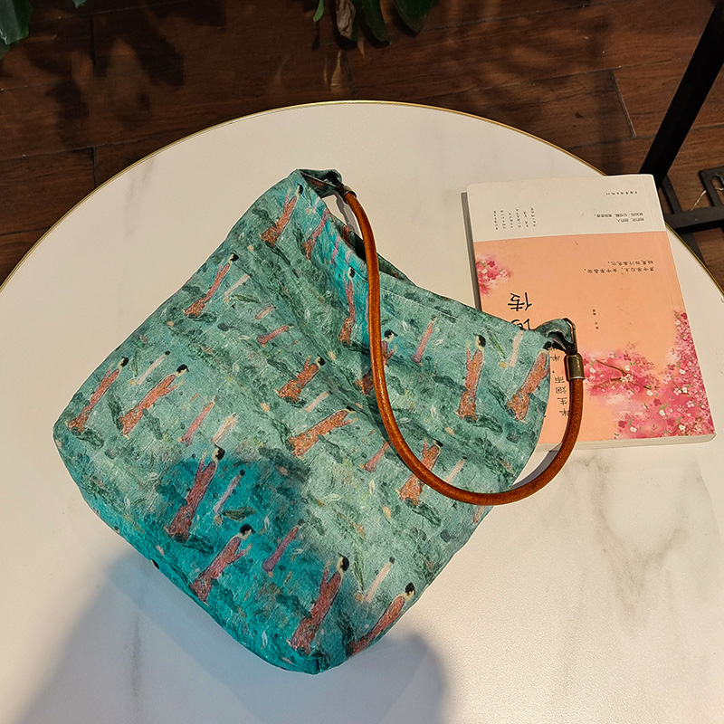 原创小众佛系亚麻印花单肩帆布包