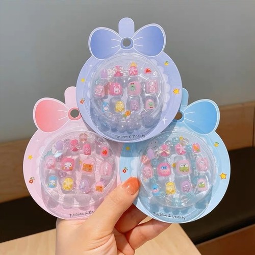 儿童穿戴甲2024女孩子学生指甲无味贴片高级公主女孩贴纸猫咪短款