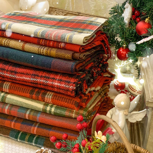 星月豚骨红色格纹围巾圣诞新年款