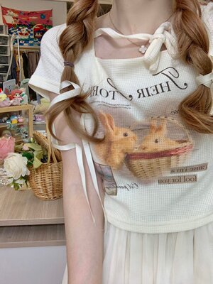 油画风印花短袖复古百搭女T恤