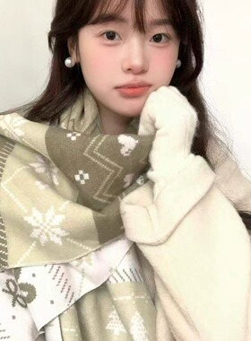 星月豚骨“冬日雪兔”绿色提花围巾可爱韩系披肩氛围感秋冬保暖女