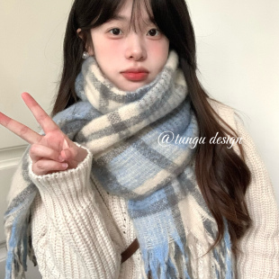 韩版 梦幻蓝粉围巾加厚保暖秋冬新款 披肩情侣 忧郁日记 星月豚骨