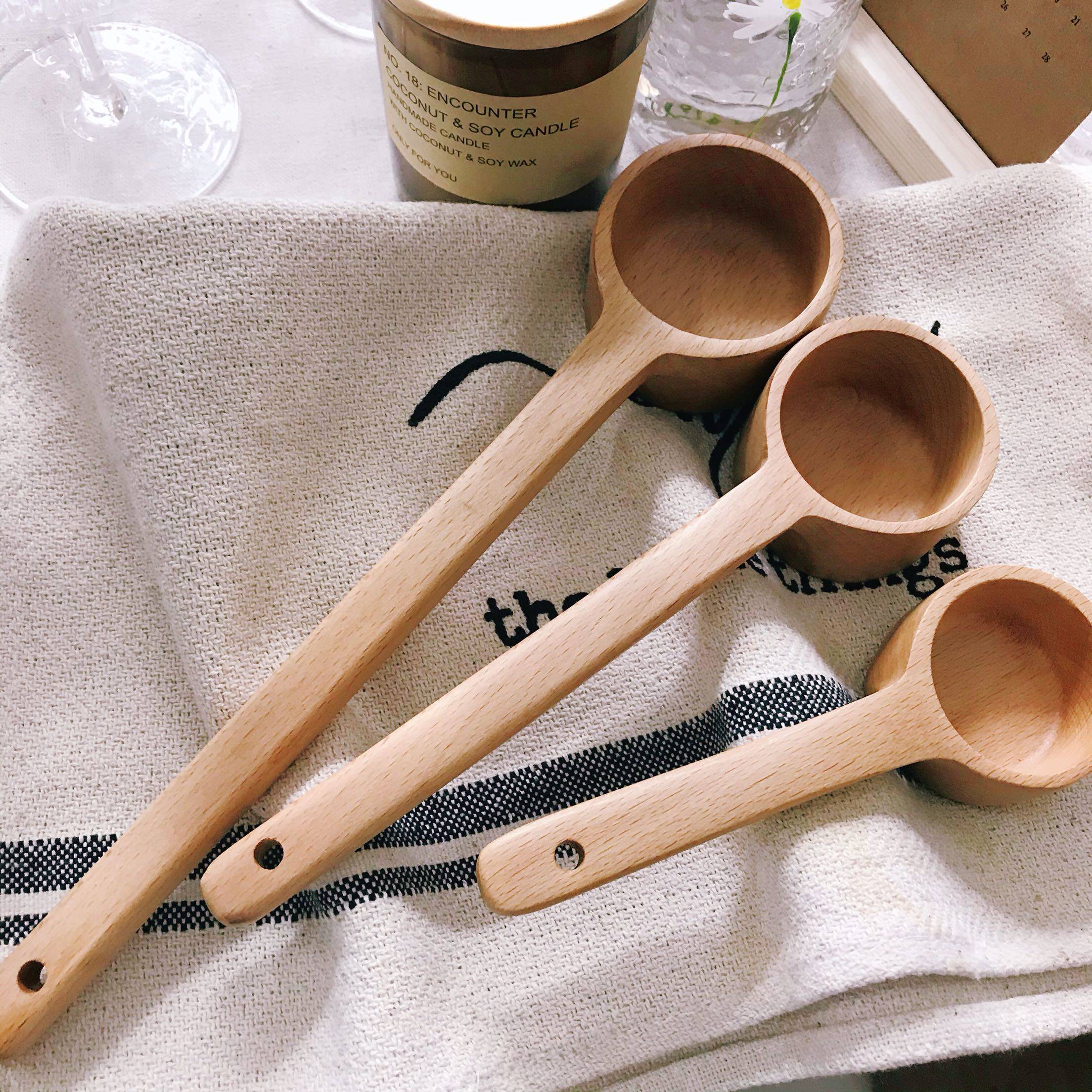 ins北欧风实木榉木木勺手工汤勺咖啡豆勺面粉勺长柄勺短柄勺整木