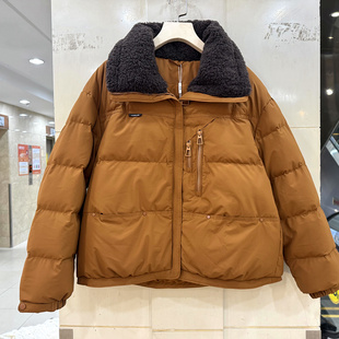 羽绒服冬 羊羔毛大翻领双拉链设计感满天星烫钻短装 鑫雨2025B