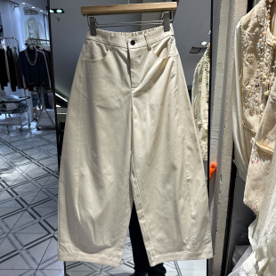 K26603 春装 一粒扣后松紧高腰桑蚕丝休闲气球裤 女裤 弯刀裤 MKRESA