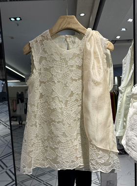 茶后8762 欧货春装2026新款单件蝴蝶结休闲减龄无袖蕾丝衬衫上衣