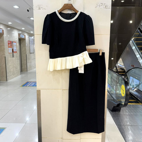 33-26016珍珠斜荷叶边两件套裙