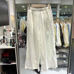 女裤 8801 松紧高腰休闲减龄天丝亚麻直筒裤 欧洲站春2026时尚