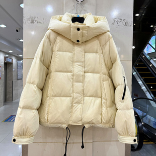 设计感休闲连帽A字小个显瘦羽绒服冬装 艾莫菲6068 下摆抽绳拉链袖