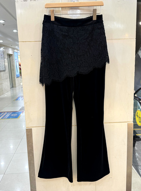 26907 后松紧高腰斜不规则蕾丝腰封假两件微喇叭裙裤女裤春装2026