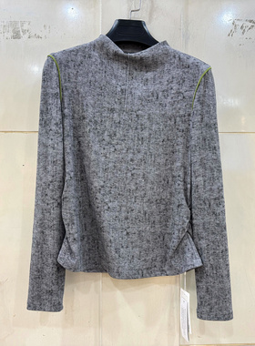 OSY-26A6110 撞色双肩条立领满天星皱褶修身扎染T恤上衣春装2026