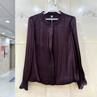 X5099 正品 蕾丝袖 上衣春装 口单排扣立领仿醋酸衬衫 英姿俪人26C