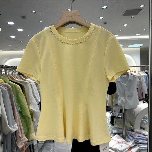 大张总D9730钉珠荷叶下摆T恤