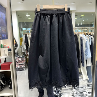 CZ26252 时尚松紧腰蕾丝刺绣花边下摆A字中长半身裙欧货夏装正品