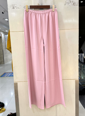 A6051 时尚松紧腰素色舒适垂感直筒裤百搭面膜裤女裤欧货夏装正品