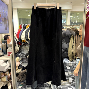 2025新款 欧货冬装 松紧高腰加绒加厚丝绒中长鱼尾半身裙 825Q616