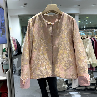 外套欧货春正品 珍珠盘扣圆领复古人丝醋酸提花国风短装 凡爱6010