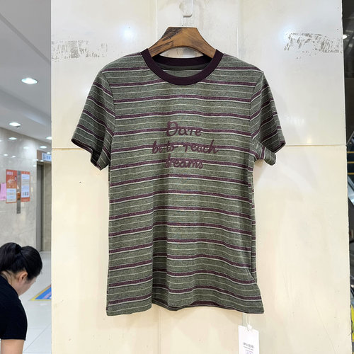 33-Z39276植绒字母条纹T恤