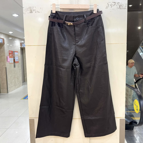 LX9932PU皮舒适直筒休闲裤